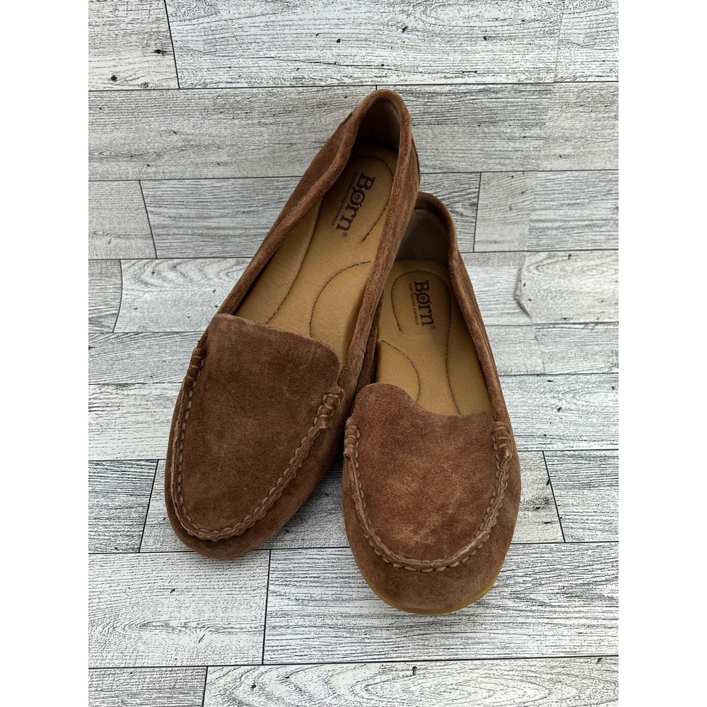 Born Womens Brown Suede Driving Loafers Moc Toe Slip On Flats BR0030257 Size‎ 6M